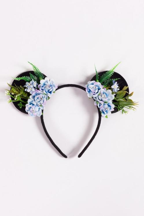 Haarband Mouse Oortjes Bloemetjes Blauw Strass Steentjes Dia, Kleding | Dames, Carnavalskleding en Feestkleding, Nieuw, Ophalen of Verzenden