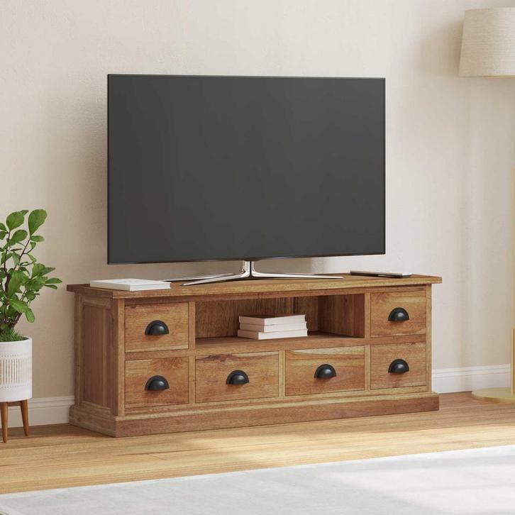 vidaXL TV Stand met lade Naturel 110 x 30 x 40 cm Massief, Maison & Meubles, Armoires | Mobilier de télévision, Envoi