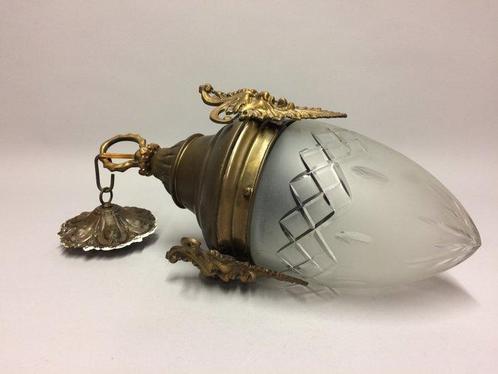 Lamp - Verbronsd messing armatuur met geslepen glas, Antiek en Kunst, Antiek | Overige Antiek