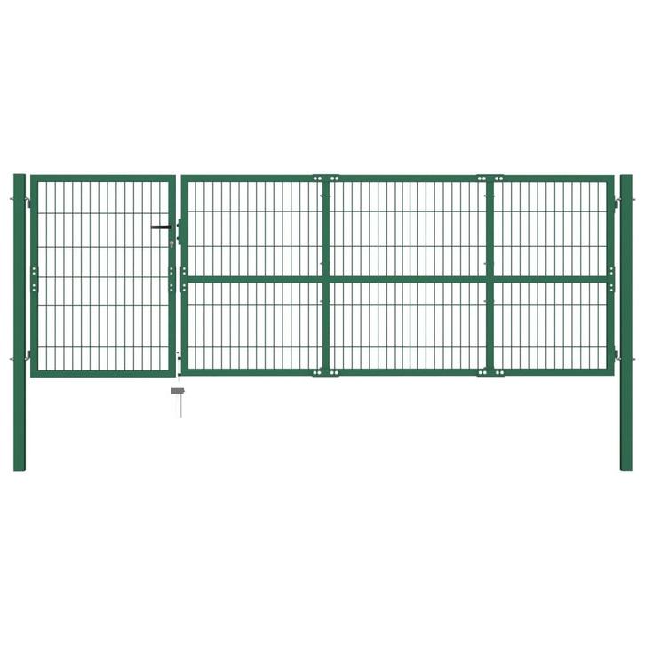 vidaXL Poort met palen 350x100 cm staal groen, Tuin en Terras, Tuinpoorten, Nieuw, Verzenden
