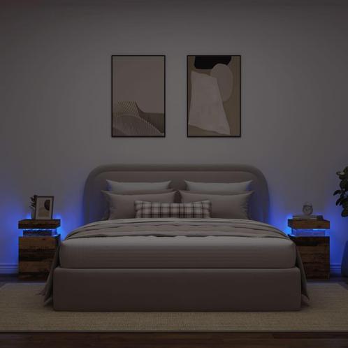 vidaXL Nachtkastjes 2 st met LED 35x39x55 cm hout oud, Huis en Inrichting, Slaapkamer | Nachtkastjes, Nieuw, Verzenden