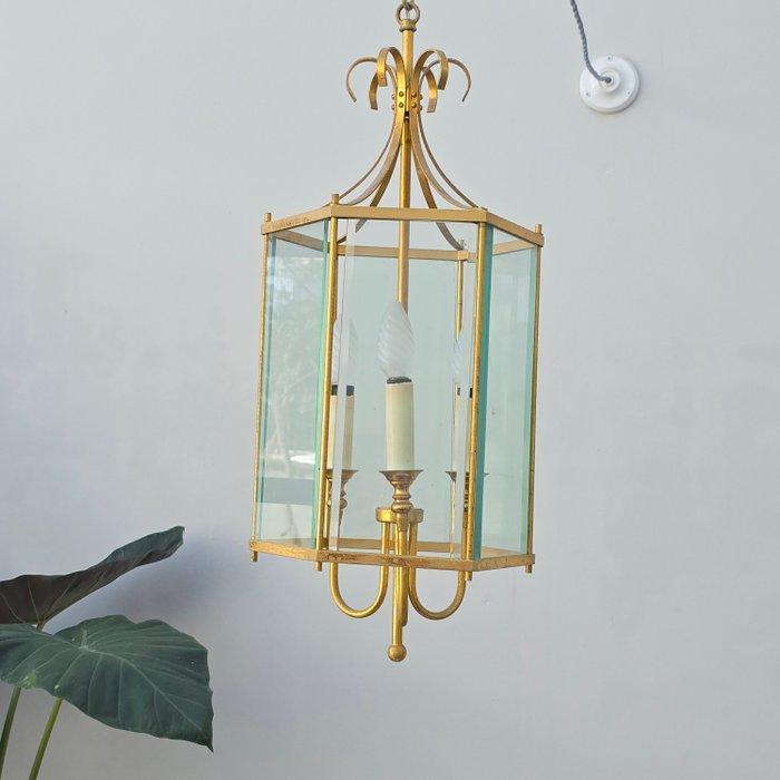 Lampe à suspendre - lanterne hexagonale - Laiton, Verre -, Antiquités & Art, Curiosités & Brocante