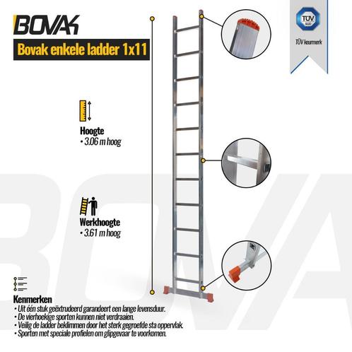 Bovak enkele ladder - Aluminium - Rechte ladder, Bricolage & Construction, Échelles & Escaliers, Enlèvement ou Envoi
