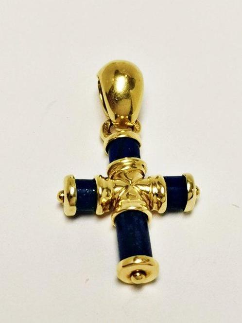 Hanger - 18 karaat Geel goud, lapis lazuli, Handtassen en Accessoires, Antieke sieraden