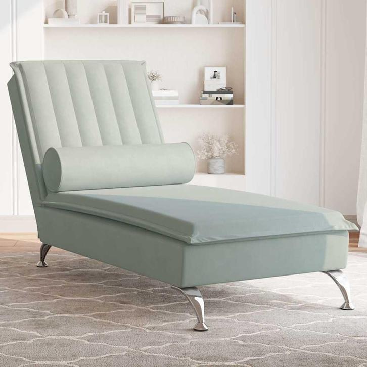 vidaXL Massage chaise longue met bolster fluweel lichtgrijs, Maison & Meubles, Canapés | Sofas & Chaises Longues, Envoi