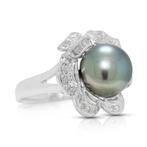 Ring - 18 karaat Witgoud - 0.43ct. tw. Parel - Diamant, Nieuw