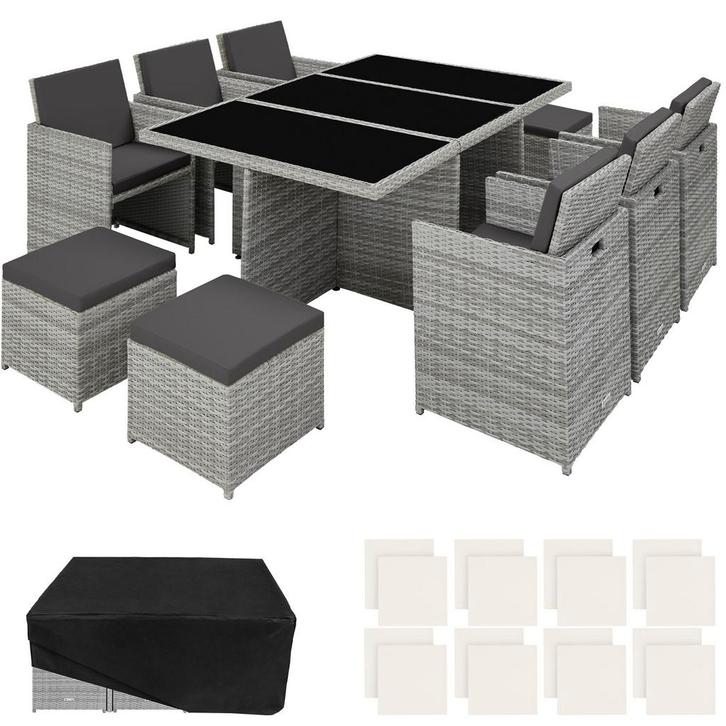 tectake Wicker zitgroep New York 6+4+1 met aluminium frame e, Jardin & Terrasse, Ensembles de jardin, Envoi