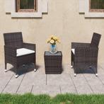 vidaXL 3-delige Bistroset poly rattan en gehard glas bruin, Tuin en Terras, Tuinsets en Loungesets, Verzenden, Nieuw