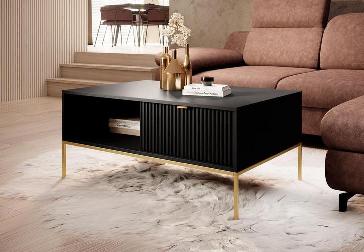 Navil salontafel met lade hotel chique mat zwart goud, Huis en Inrichting, Tafels | Salontafels, Nieuw, 50 tot 100 cm, Minder dan 50 cm