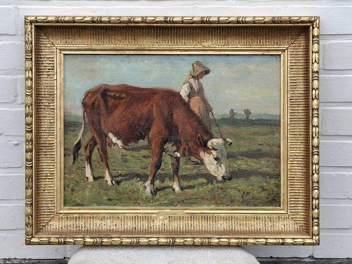 Louis Robbe (1806-1887) - Herderin met koe, Antiek en Kunst, Kunst | Schilderijen | Klassiek