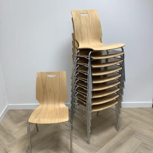 Tweedehands complete set van 10x kantinestoel / zaalstoel,, Huis en Inrichting, Stoelen, Gebruikt, Hout