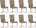 Set van 8 Taupe leren industriële eetkamerstoelen - poot, Nieuw, Vijf, Zes of meer stoelen, Modern, Leer