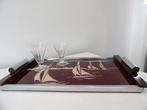 Dienblad - Chroom/Hout/Glas, Antiek en Kunst
