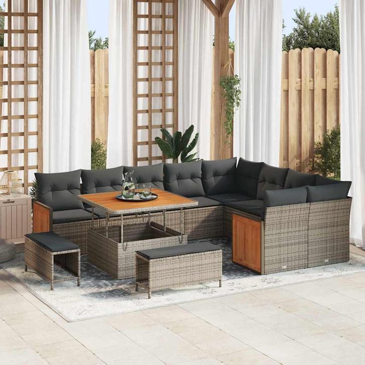 vidaXL Tuinbank Set met kussen 13 pcs Grijs poly rattan, Tuin en Terras, Tuinsets en Loungesets, Nieuw, Verzenden