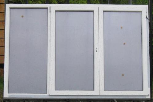 pvc  raam , chassis , venster 224 x 147 MAT glas wit /grijs, Doe-het-zelf en Bouw, Raamkozijnen en Schuifdeuren, Inclusief glas