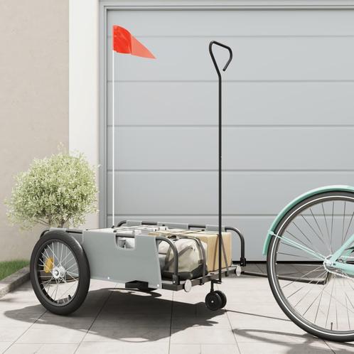 vidaXL Fietstrailer oxford stof en ijzer grijs en zwart, Fietsen en Brommers, Fietsaccessoires | Aanhangwagens en Karren, Nieuw