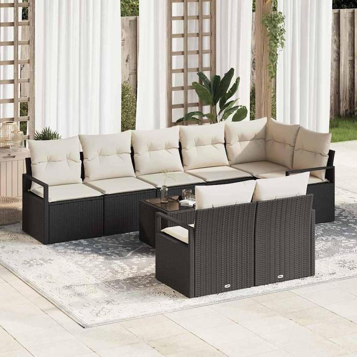 vidaXL Bankstel met kussen met opslag 9 pcs Bruin en Crème, Tuin en Terras, Tuinsets en Loungesets, Nieuw, Verzenden