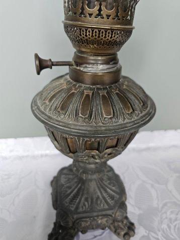 Lampe à huile - Étain, Laiton, fonte - Ancienne lampe à