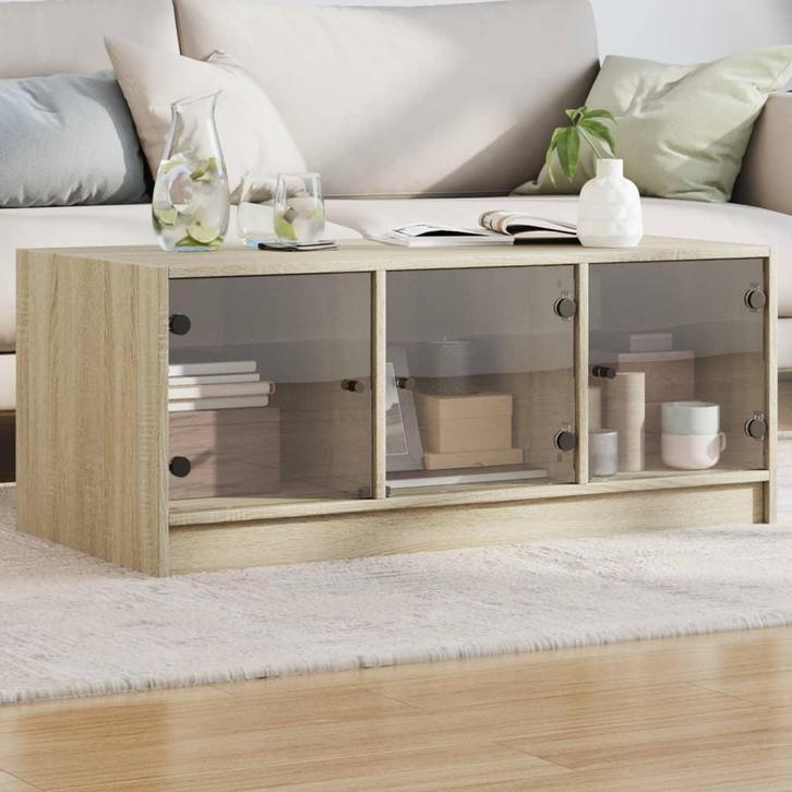 vidaXL Salontafel met glazen deuren 102x50x42 cm sonoma, Huis en Inrichting, Tafels | Salontafels, Nieuw, Verzenden
