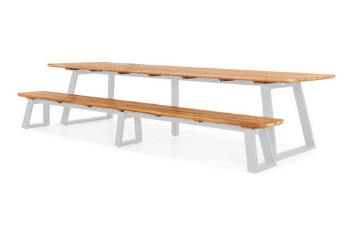Suns Tomar eettafel en bench 340 x 100 cm matt white |, Tuin en Terras, Tuinsets en Loungesets