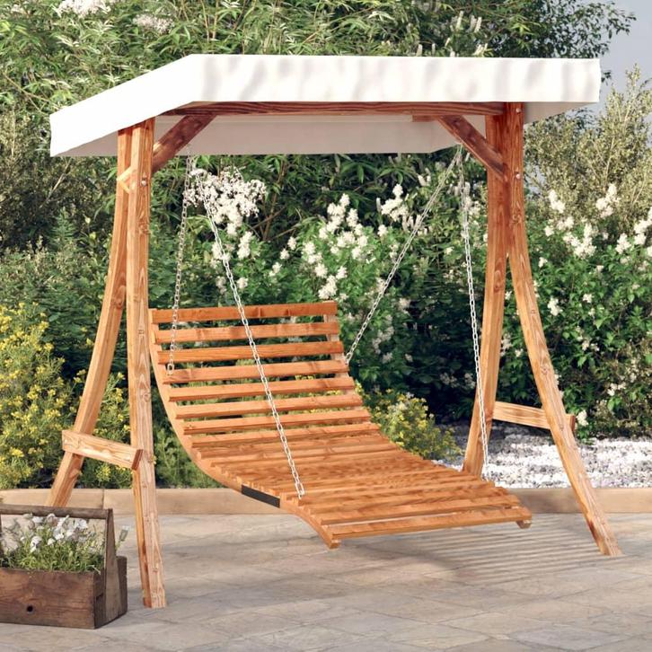 vidaXL Schommelbed met luifel vurenhout met teak afwerking, Tuin en Terras, Overige Tuin en Terras, Nieuw, Verzenden
