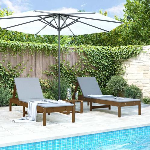 vidaXL Chaises longues lot de 2 avec table brun miel, Jardin & Terrasse, Chaises longues, Neuf, Envoi