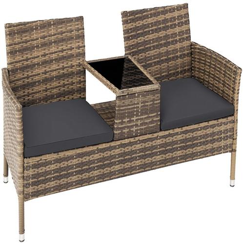 tectake Wicker tuinbank met tafel - natuur/donkergrijs, Tuin en Terras, Tuinsets en Loungesets, Verzenden