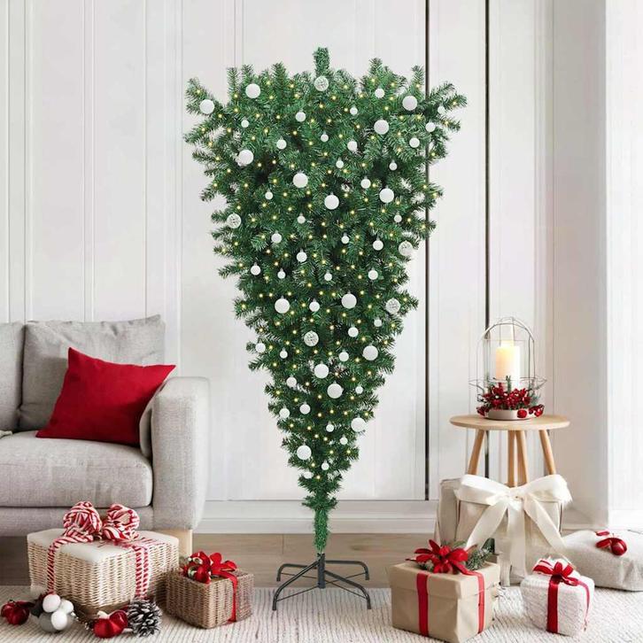 vidaXL Ondersteboven Kunst Kerstboom met Ballenset Groen 180, Diversen, Kerst, Nieuw, Verzenden