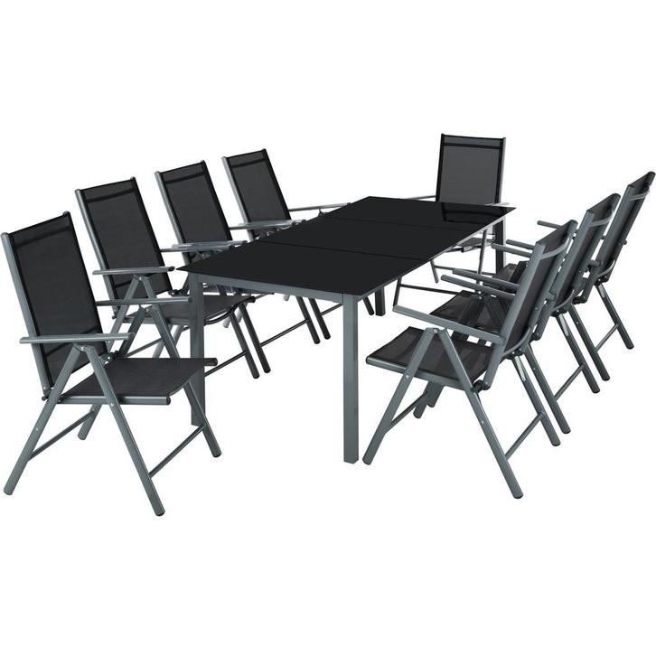 tectake Aluminium zitgroep 8+1 - antraciet, Tuin en Terras, Tuinsets en Loungesets, Verzenden