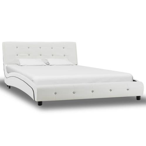 vidaXL Cadre de lit Blanc Similicuir 120 x 200 cm, Maison & Meubles, Chambre à coucher | Lits, Neuf, Envoi