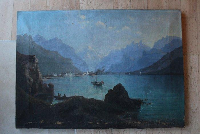 École européenne (XIX) - Flüelen am Vierwaldstättersee, Antiek en Kunst, Kunst | Schilderijen | Klassiek