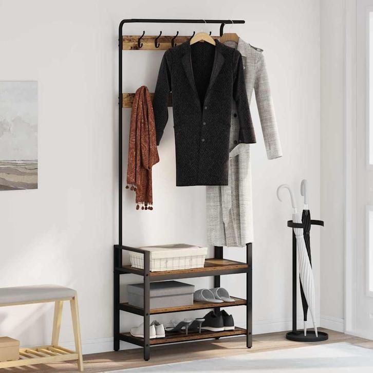 vidaXL Kapstok met plank Anders Oud hout 75 x 34 x 184 cm, Huis en Inrichting, Woonaccessoires | Kapstokken, Nieuw, Verzenden
