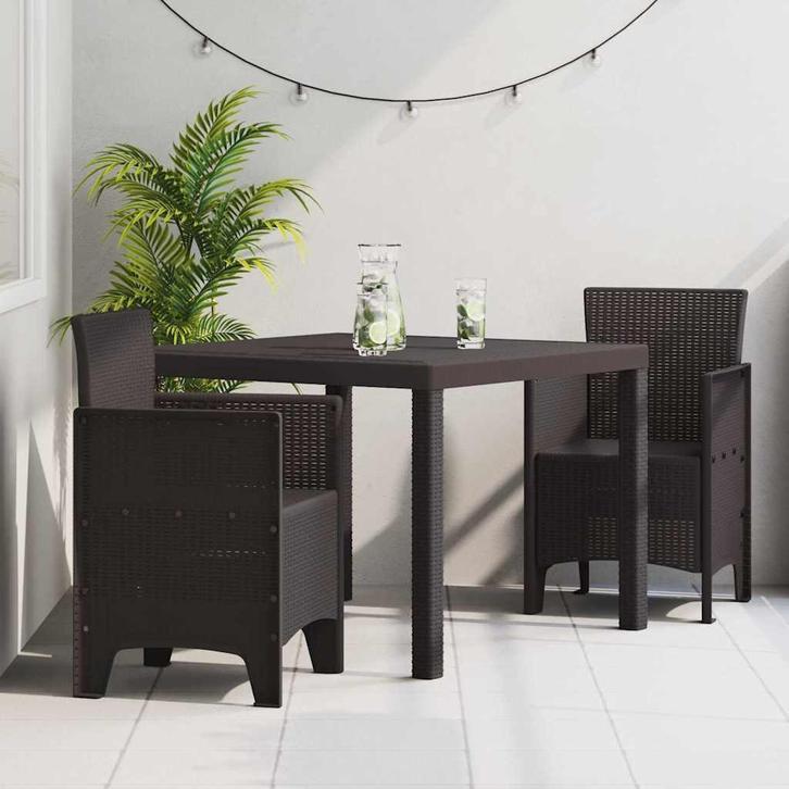 vidaXL Tuin Eettafel Set 3 pcs Bruin Polt riet, Tuin en Terras, Tuinsets en Loungesets, Nieuw, Verzenden