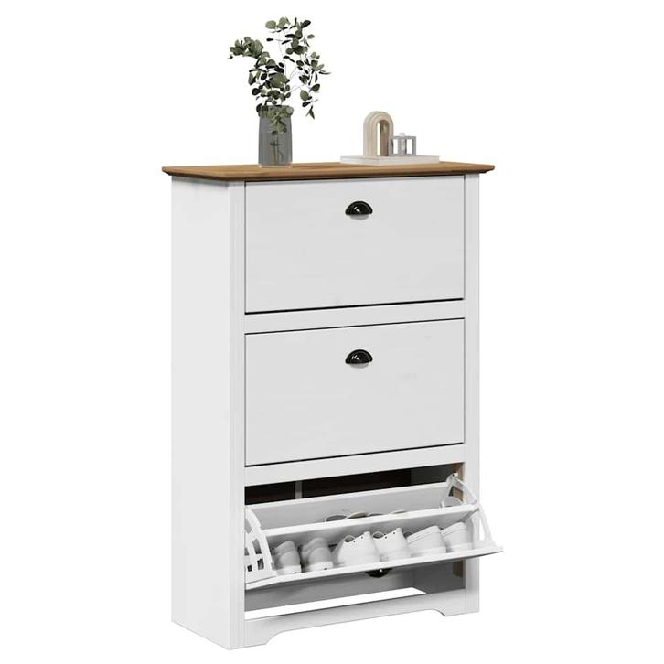 vidaXL Schoenenrek BODO 80x35x118 cm wit en bruin, Huis en Inrichting, Kasten | Schoenenkasten, Nieuw, Verzenden