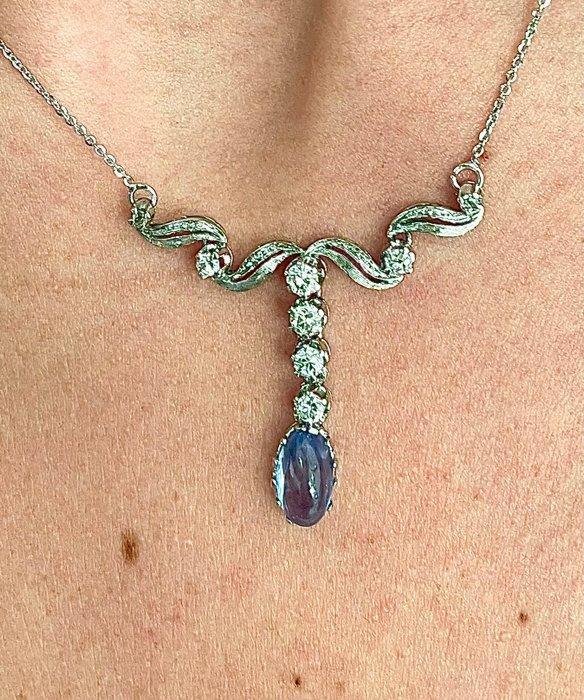 Collier - 18 carats Or blanc Saphir - Diamant, Bijoux, Sacs & Beauté, Colliers