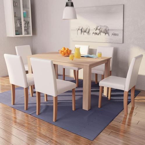 vidaXL Eettafel met stoelen kunstleer en eikenhout crème, Huis en Inrichting, Complete eetkamers, Nieuw, Verzenden