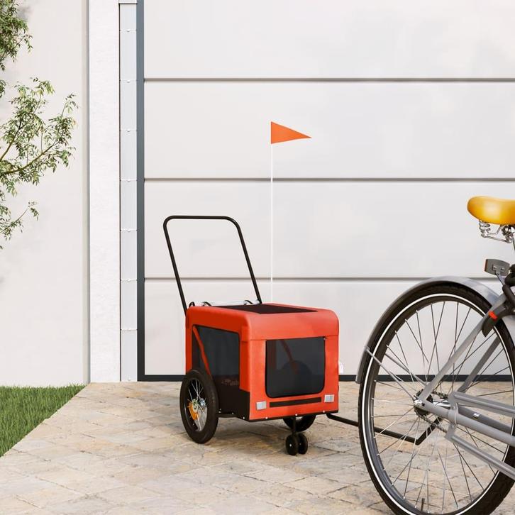 vidaXL Hondenfietstrailer oxford stof en ijzer oranje en, Dieren en Toebehoren, Overige Dieren-accessoires, Nieuw, Verzenden