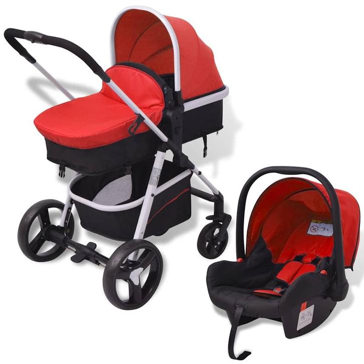 vidaXL Wandelwagen 3-in-1 aluminium rood en zwart, Kinderen en Baby's, Kinderwagens en Combinaties, Nieuw, Verzenden