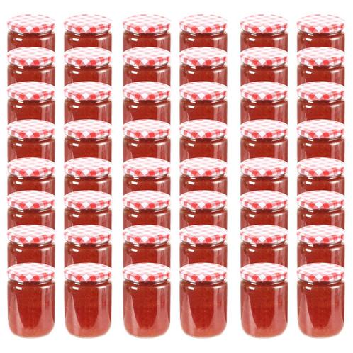 vidaXL Jampotten met wit met rode deksels 48 st 230 ml glas, Huis en Inrichting, Keuken | Potten en Pannen, Nieuw, Verzenden