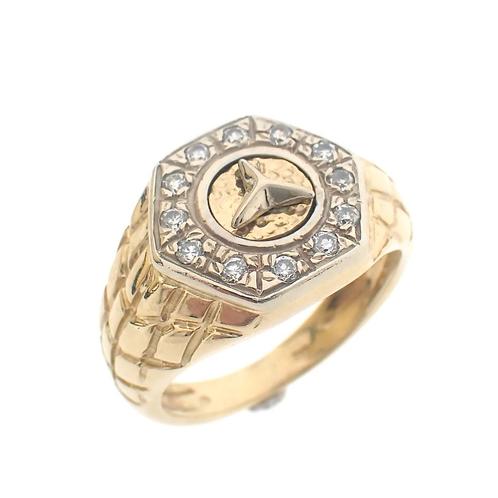 Bicolor gouden ring met mercedes logo (zirconia, witgoud), Handtassen en Accessoires, Ringen, Heer, Met edelsteen, Overige kleuren