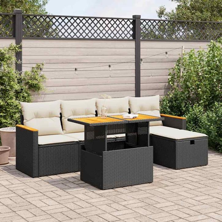 vidaXL 6-delige Loungeset met kussens poly rattan zwart, Jardin & Terrasse, Ensembles de jardin, Envoi