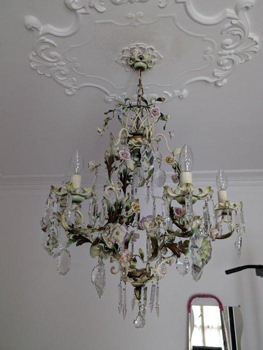 Kroonluchter - IJzer - Rozenbottel keramiek, Antiek en Kunst, Antiek | Meubels | Stoelen en Sofa's