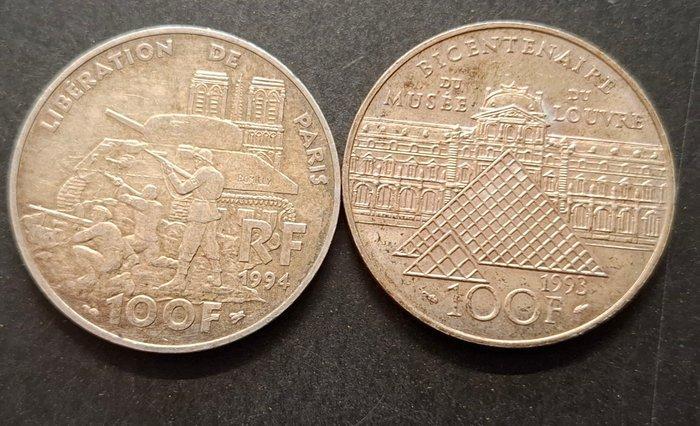 Frankrijk. 100 Francs 1993 Liberté et 1994 Libération de, Postzegels en Munten, Munten | Europa | Euromunten