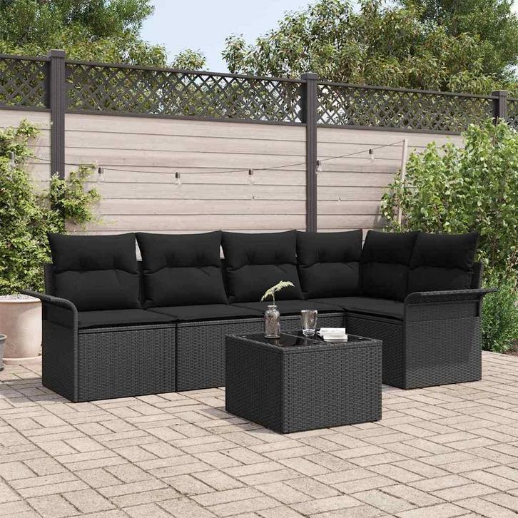 vidaXL Tuinbank Set met kussen met opslag 6 pcs Zwart Poly, Tuin en Terras, Tuinsets en Loungesets, Nieuw, Verzenden