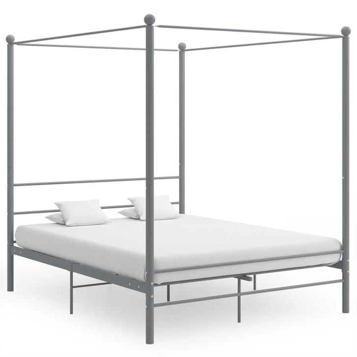 vidaXL Hemelbedframe metaal grijs 160x200 cm, Huis en Inrichting, Slaapkamer | Bedden, Nieuw, Verzenden