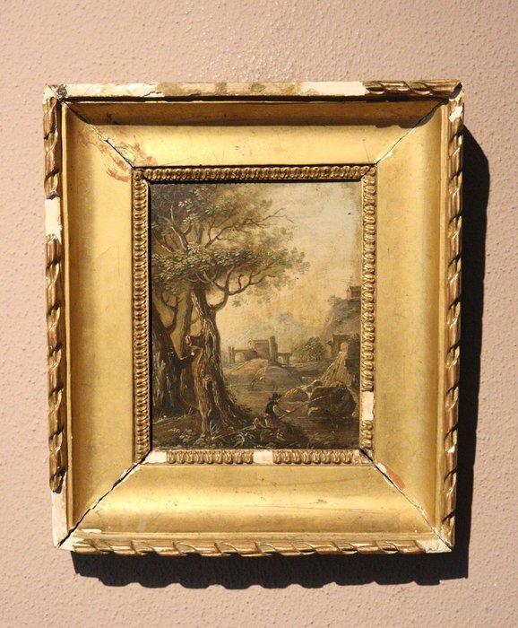 French School (XVIII-XIX) - Landschap met figuur en ruïnes, Antiek en Kunst, Kunst | Schilderijen | Klassiek