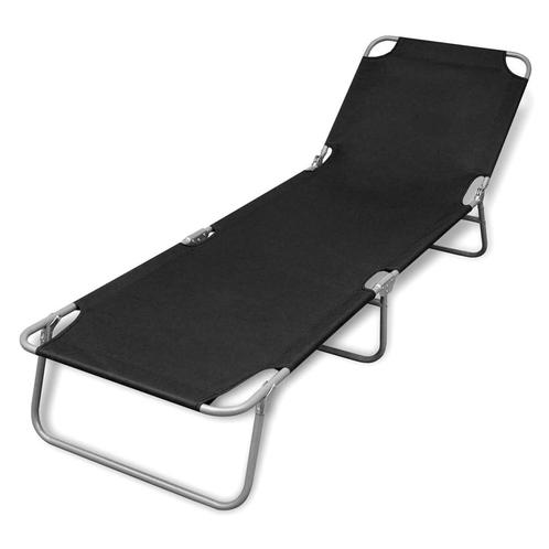 vidaXL Ligbed inklapbaar gepoedercoat staal zwart, Jardin & Terrasse, Chaises longues, Envoi