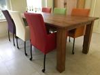 Set van 6 leren eetkamerstoelen met wieltjes en armleuning, Ophalen of Verzenden, Nieuw, Eén