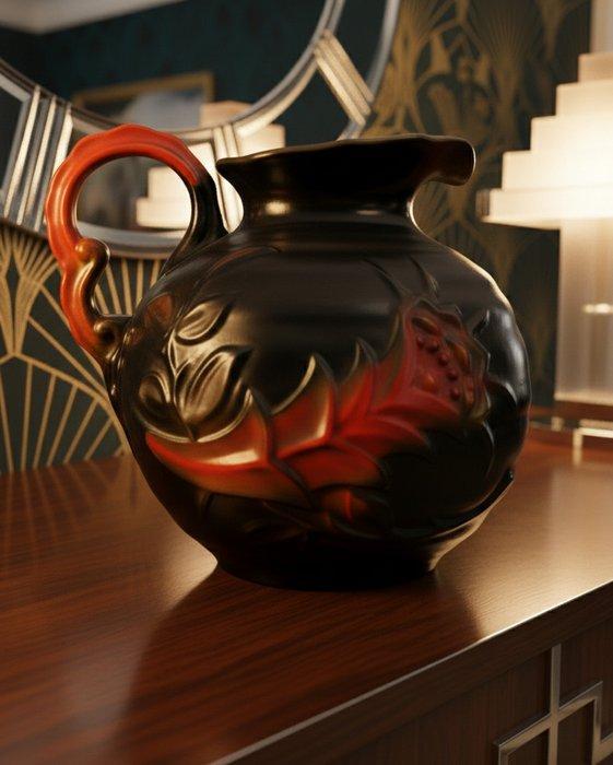 Royal Mosa - Vaas - Serie Reliëf Zwart en Rood bij, Antiquités & Art, Antiquités | Verre & Cristal