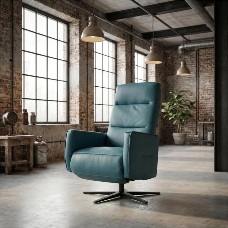 Leren handmatige relaxfauteuil Pride - Toledo Turquoise, Huis en Inrichting, Fauteuils, 50 tot 75 cm, 75 tot 100 cm, Nieuw, Leer